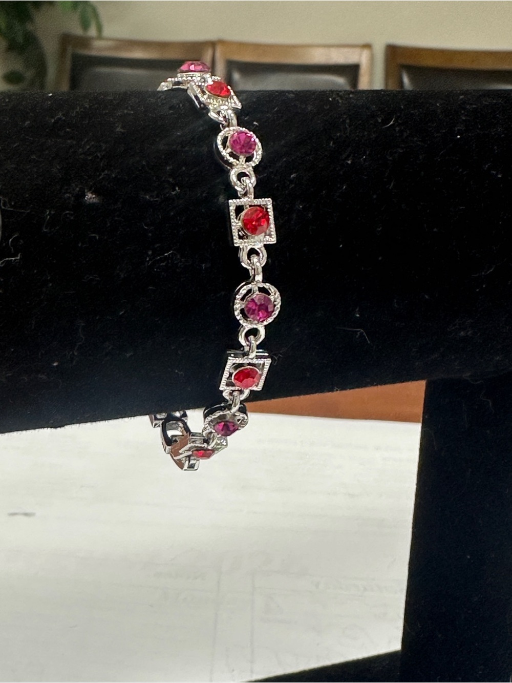 Silver Red Pink Gemstone Tennis Bracelet Quinceañera jewelry
